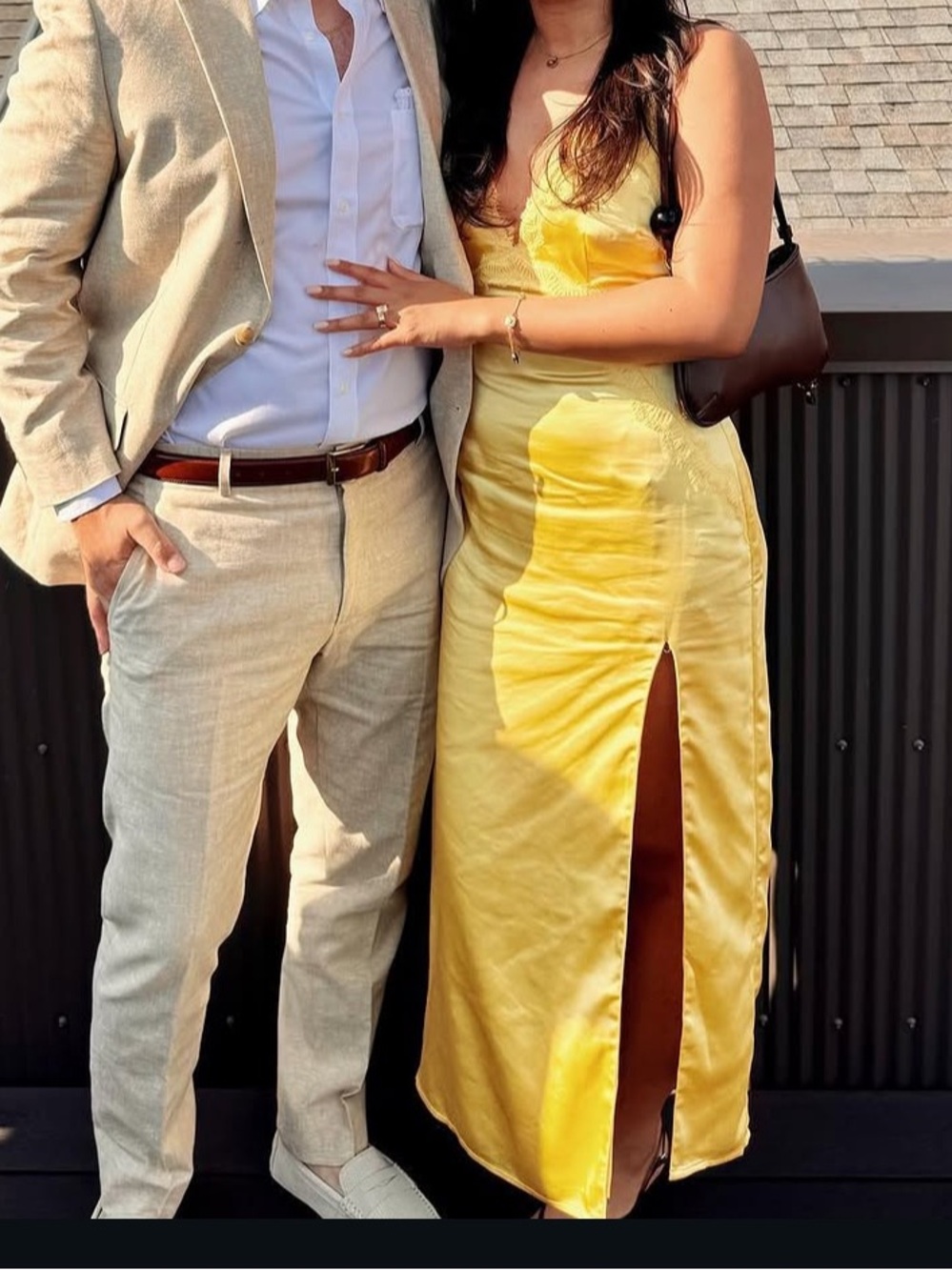 Yellow satin midi dress - Picture 2 of 5